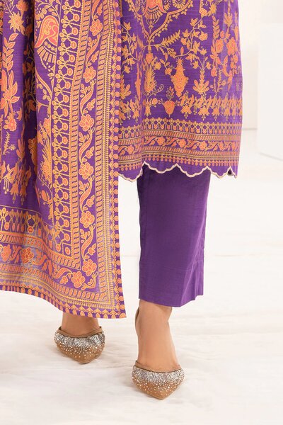 3 Piece Gold Printed Khaddar Suit with Dupatta