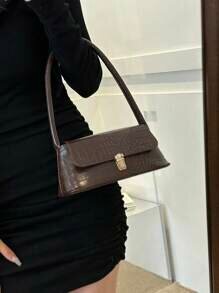 Shein - Crocodile Pattern Pressed Ladies' Pu Bag, Vintage Style Shoulder Crossbody Bag