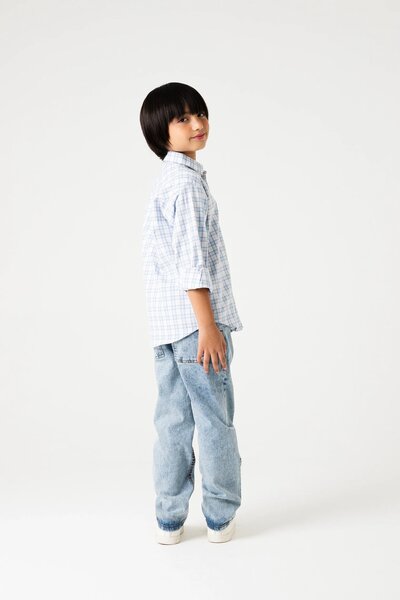 Boys White Sky Grid Shirt