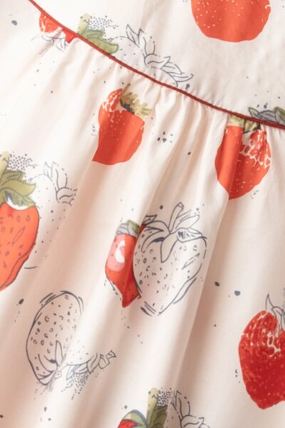 Strawberry Sketch Printed Cotton Dress