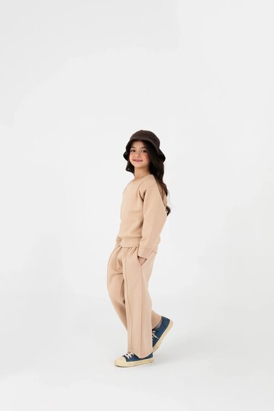 Girls Beige Embroidered Fleece Set