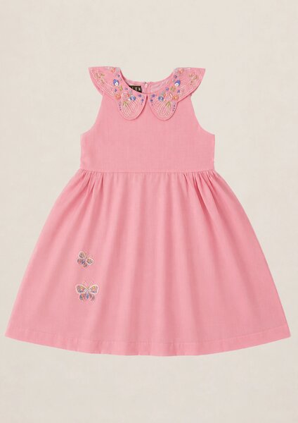 Blush | Cotton dress with hand-embroidered butterfly motifs