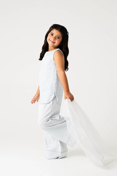 Silver Mint Sparkle Kurta Set - 3pc