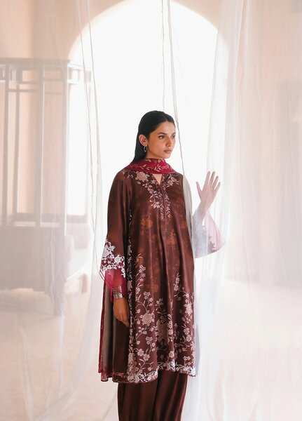 Cross Stitch Unstitched Embroidered Cotton Satin 3 Piece Suit CS26UCS Sepia Bloom - Winter Collection
