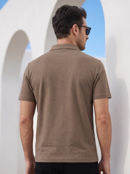 Brown Textured Nylon Spandex Polo (POLO-1365)