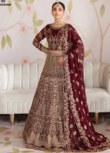 Shehnai by Zarif Embroidered Chiffon Suit Unstitched 3 Piece ZR25UF ZS-05 Sheesham - Formals Collection