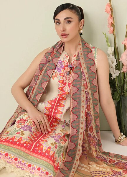 Rosette by Roheenaz Unstitched Lawn Embroidered 3 Piece Suit RNZ26UR Pastel Symphony-5A - Summer Collection