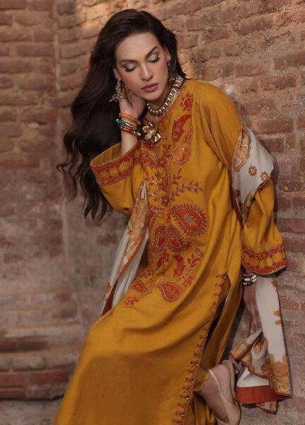 Signature by Charizma Unstitched Embroidered Leather Peach 3 Piece Suit CHR26USL CSL6-07 - Winter Collection