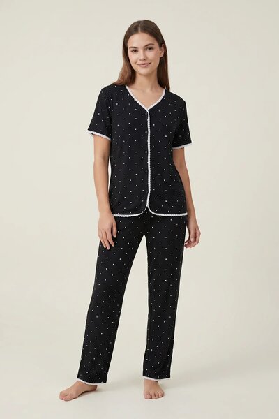 BLS - Heart Print Pajama Set - Black