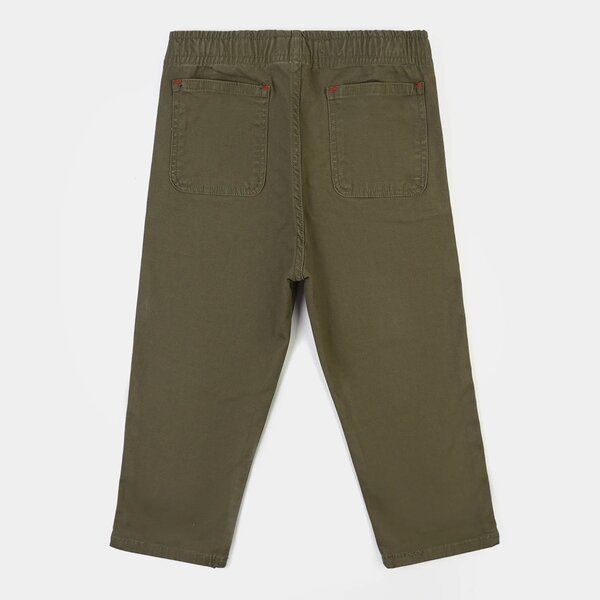 Boys Cotton Twill Pant Round Around-Olive Green