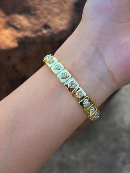 Shein - 1Pc Fashionable Minimalist Heart Rhinestone Cubed Elastic Bracelet