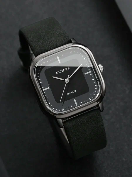 Shein - 2pcs/Set Men's Gift Watch & Belt, Fashion Minimalist Square Dial Quartz Wrist Watch