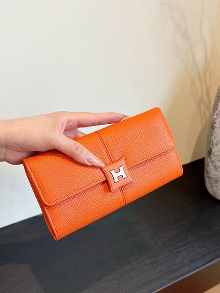 Shein - Faux Leather Women's H-Buckle Clutch Wallet With Card Slots