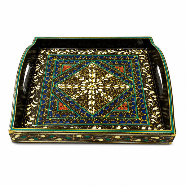 Swati Tray 12 x 12 T Art – Traditional Hand-Painted Decorative Serving Tray | Assorted Pakistani Folk Art Design