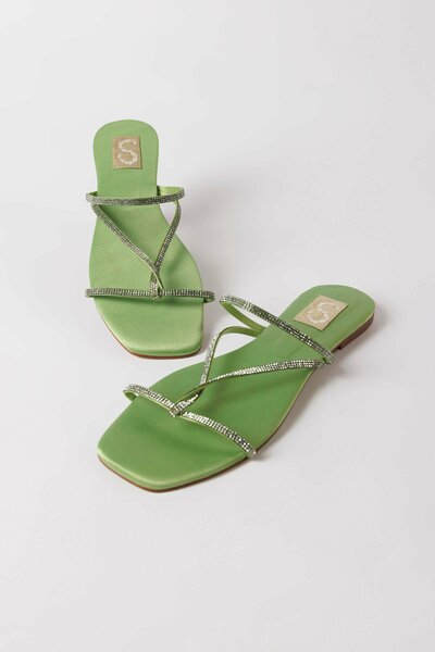 Green Cross-Strap Flat Slide