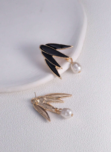 Shein - 1 Pair Chinese Style Bamboo & Pearl Earrings, High-End Niche Design Blue