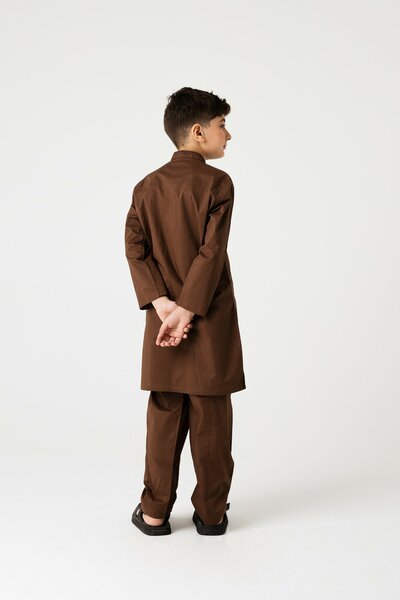 Boys Heritage Brown Embroidered Kurta Shalwar