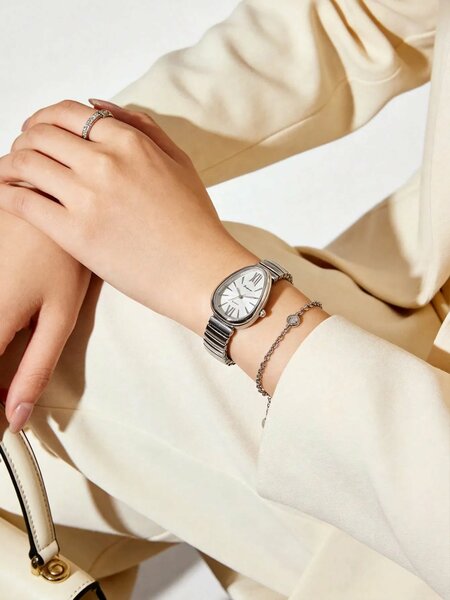 Shein - 1pc Unique Elegant Prominent Snake Head Dial Women's Watch - Silver