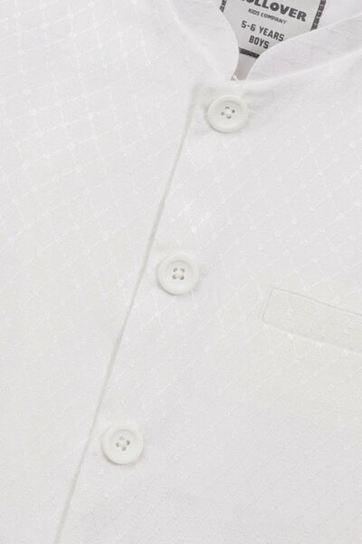 Boys Elegant White Self-Cotton Waistcoat