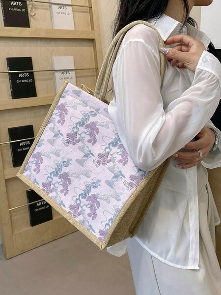 Shein - Women's Large Capacity Floral Printed One Shoulder Tote Bag
