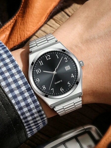 Shein - 1pc LUCKYFOX Minimalist Retro Steel Band Small Square Calendar Watch