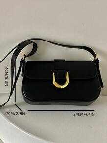 Shein - Vintage Style Red Patent Leather Square Crossbody Bag With Horsebit Buckle, Suitable For Girls