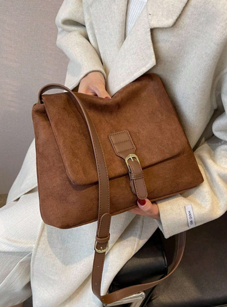 Shein - Vintage Texture Flap Shoulder Bag, Buckle Decor Crossbody Commuter Bag