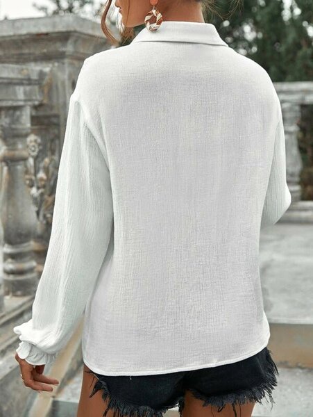 Shein - Contrast Lace Ruffle Trim Drop Shoulder Blouse