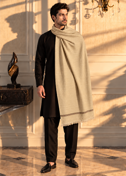 Sanaulla Exclusive Range Men Solids Wool Shawl KPS: D-77 Fawn-01 - Winter Collection