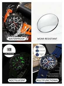 Shein - KEIWEI Sports Casual Quartz Chronograph Silicone Strap Waterproof
