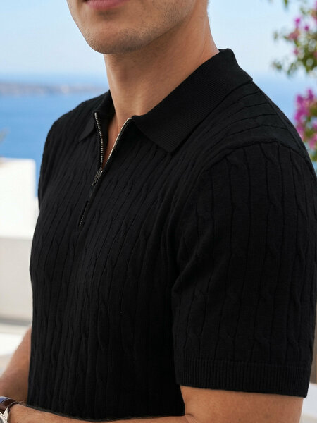 Black Knitted Zipper Polo (SKZP-060)