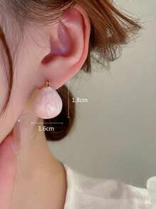 Shein - 1pair Fashion Copper Stone Decor Hoop Earrings For Women For Daily Decoration