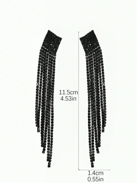 Shein - Red Club Bar Tassel Green Crystal Earring for Women 1Pair 10-12cm