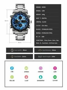 Shein - 1pc Men Silver Stainless Steel Strap Fashionable Water Resistant Round Dial Digital Watch