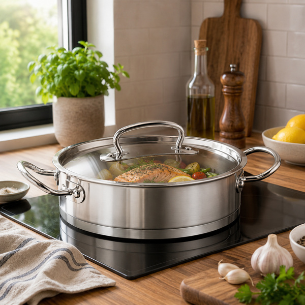 Proline Low Casserole 20x9 cm / 24x10 cm – Stainless Steel Cooking Pot with Lid