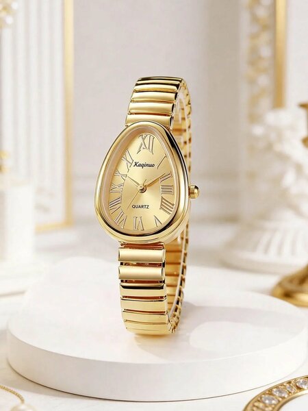 Shein - 1pc Unique Elegant Prominent Snake Head Dial Women's Watch -  Gold