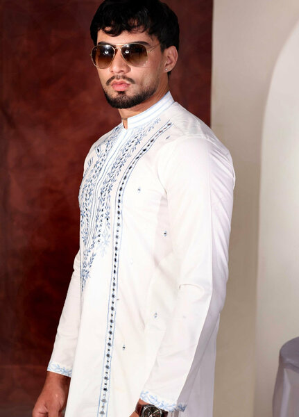 Rangari by Edge Republic Men RTW Embroidered Blended Cotton 2 Pcs White Mirror MR 91 - Festive Collection
