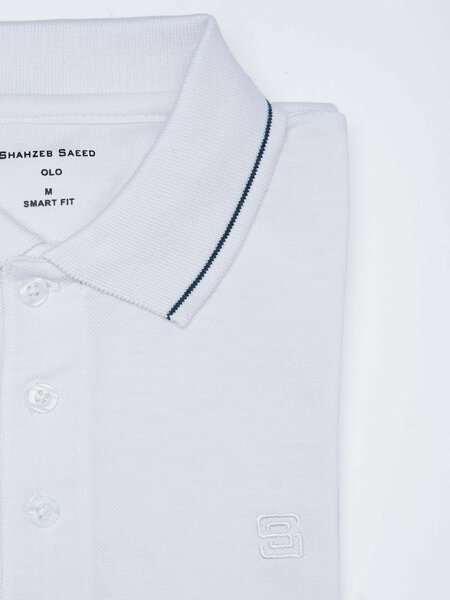 White Plain Contrast Tipping Half Sleeves Polo T-Shirt (POLO-1159)