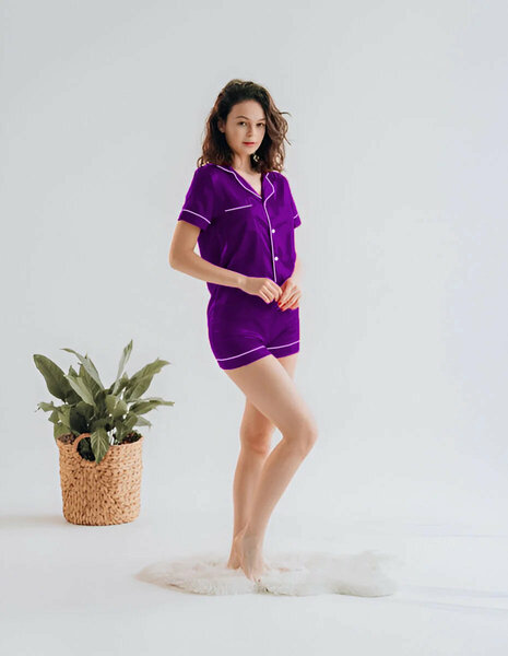 Vybe - Button Down Silk With Short - Purple