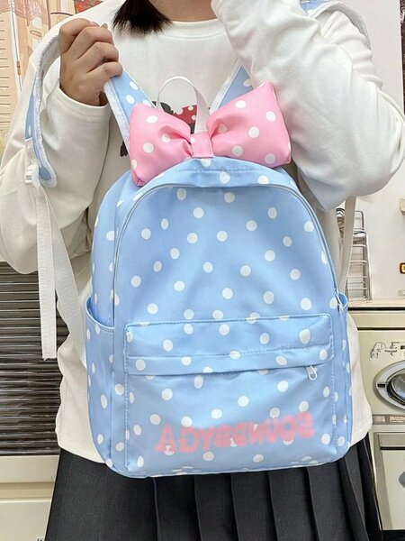 Shein - New Polka Dot Bow Knot Backpack