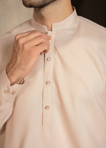 Buraq Men RTW Solids Wash N Wear Kurta Shalwar Suit Pinkish Brown Casual Collection