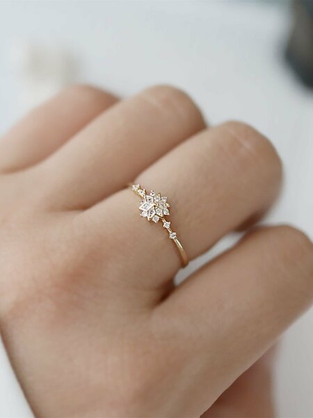 Shein - Cubic Zirconia Decor Silver Wedding Band For Women Bridal Wedding Fine Jewelry