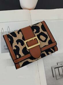 Shein - Leopard Print PU Fabric Tri-Fold Wallet Card Holder Coin Purse