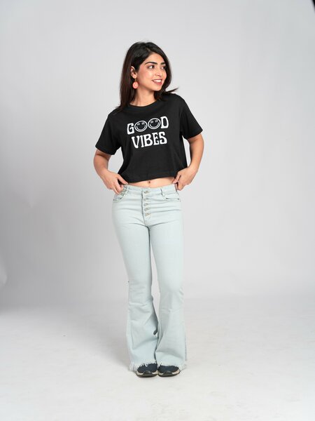 G&Z - Five Button Ice blue Coloured Bell Bottom Jeans