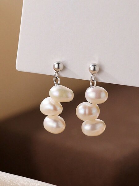 Shein Exclusive - 1 Pair Of Retro Elegant Niche High-End Temperament Minimalist Style Light Luxury Unique Personality Sweet S925 Sterling Silver Pearl Earrings For Women To Give As A Birthday And Valentine's Day Gift To Their Best Friend Girlfriend