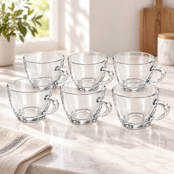 6Pcs Clear Glass Cup Set 210ml | Tea & Coffee Cups