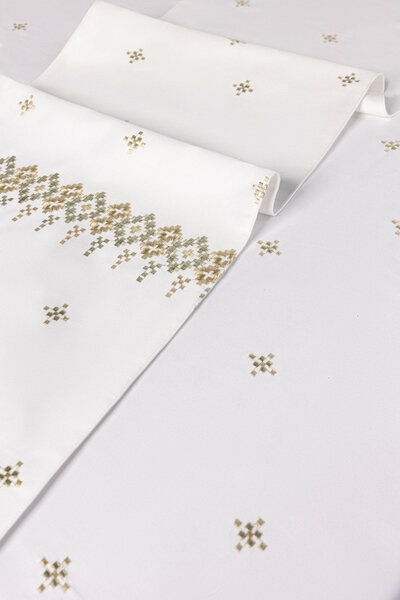 Green Cross Stitch Embroidered Table Cover
