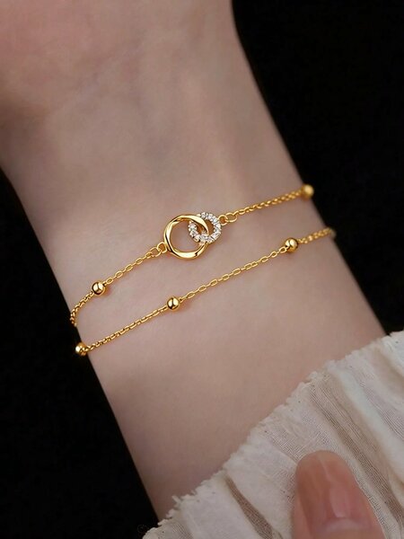Shein - 1Pc Luxury Elegant Double-Layer Circular Clasp Bracelet