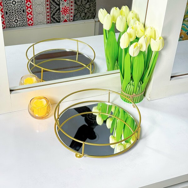Home.co - Glassy Golden Vanity Display With Mirror (Random Color)