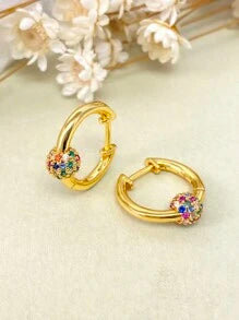 Shein - Fashion Copper Gold Plated Multicolour Cubic Zirconia Hoop Earrings For Women Bridal Wedding Jewelry